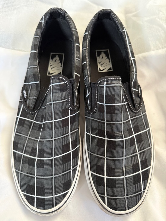 Vans Other - Vans Navy and Black Stripes Plaid Classic Slip On Shoes
